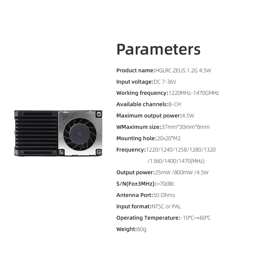 HGLRC ZEUS 1.2G 4.5W High Power Image Transmission Adjustable Power Aerial Photography Travel FPV