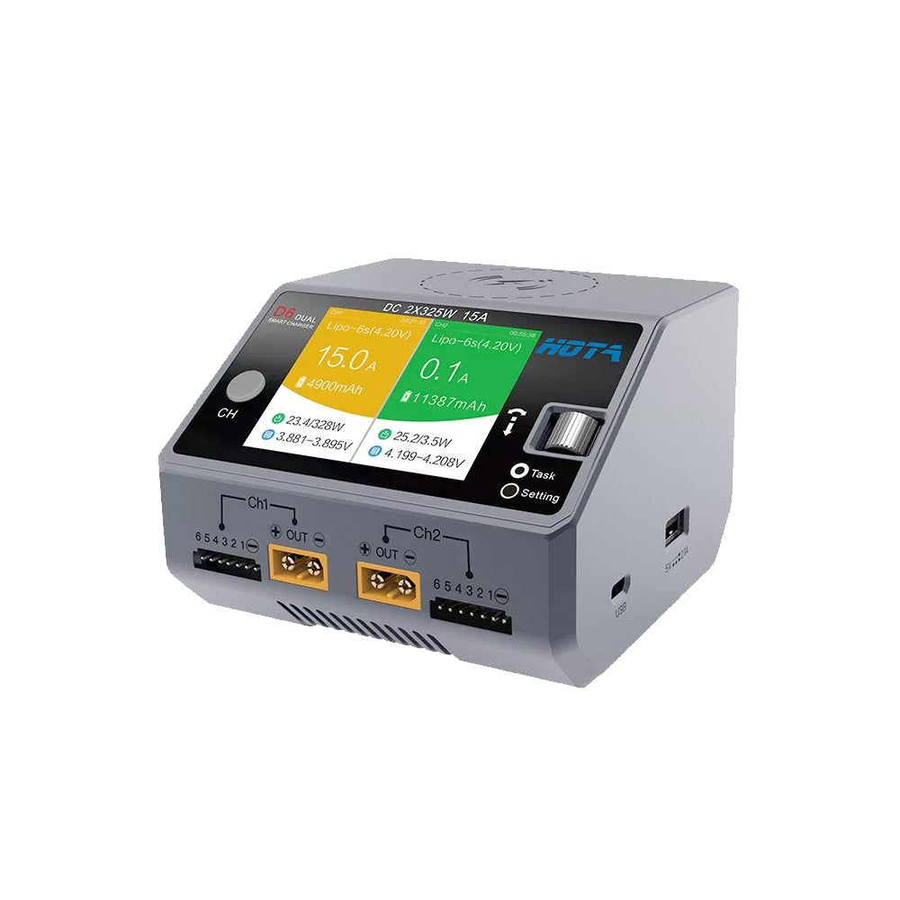 HOTA D6 Pro 325W 15A 1-6S Dual Channel AC/DC Smart Charger w/ Wireless Charging