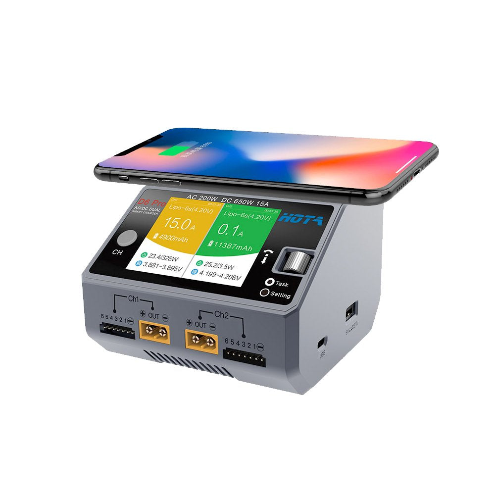 HOTA D6 Pro 325W 15A 1-6S Dual Channel AC/DC Smart Charger w/ Wireless Charging